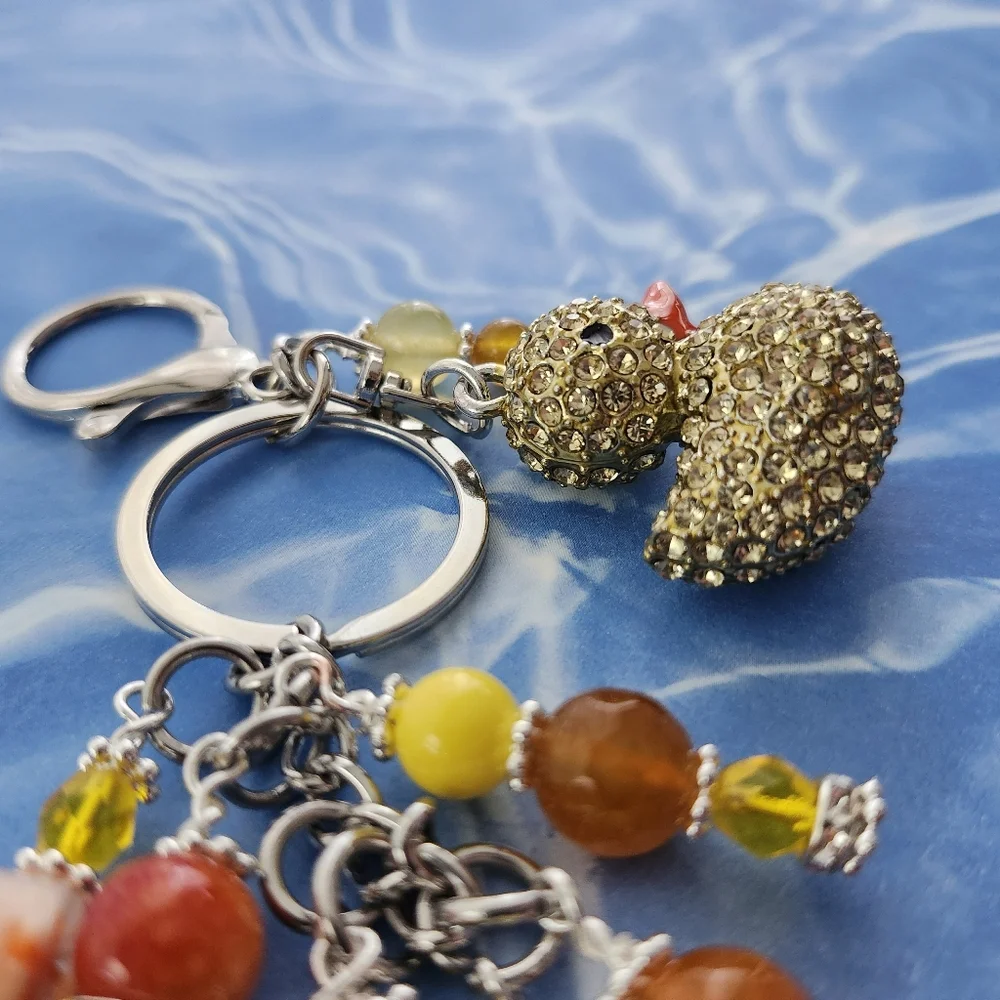Yellow Duck Purse Charm or Keychain Glass Crystal Rondels Handcrafted